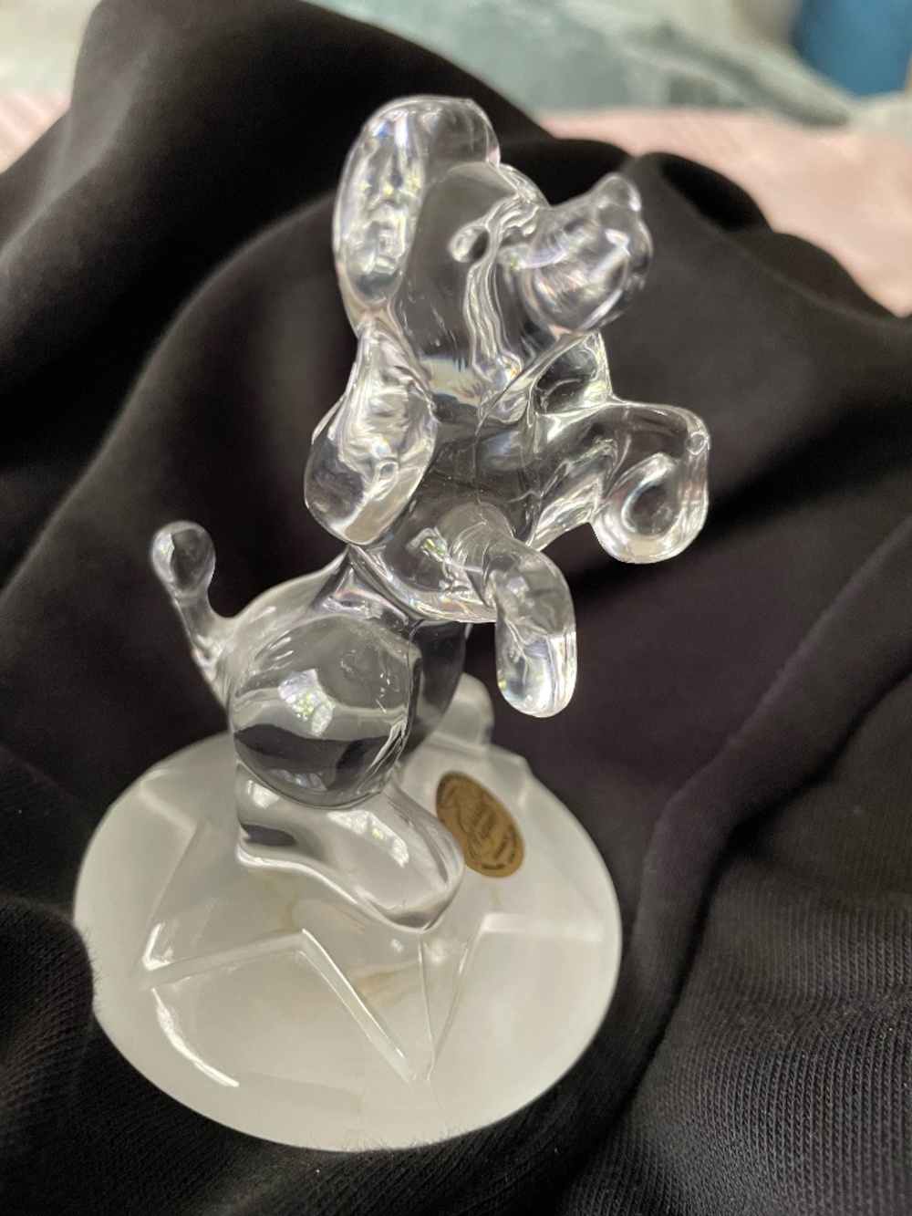 Vintage Cristal d'Arques clear lead crystal circus poodle paperweight.